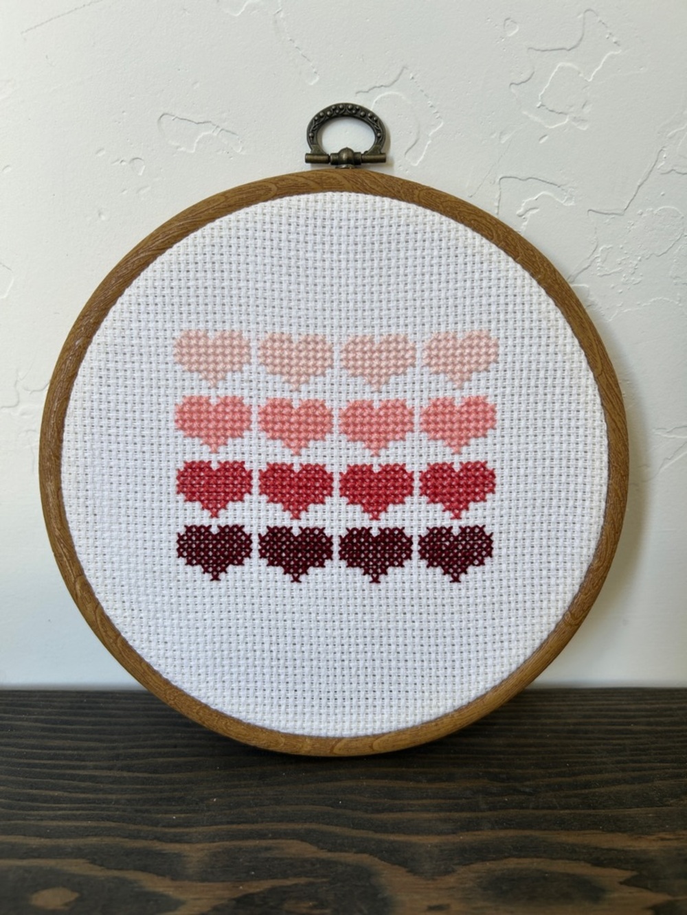 Handmade Heart Gradient Cross Stitch Hoop - Pink to Burgundy